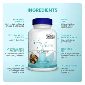 Mila McAnner 15 Day Cleanse Gut and Colon Support Caffeine Free Advanced Formula with Senna Cascara Sagrada Psyllium Husk Non-GMO Probiotics