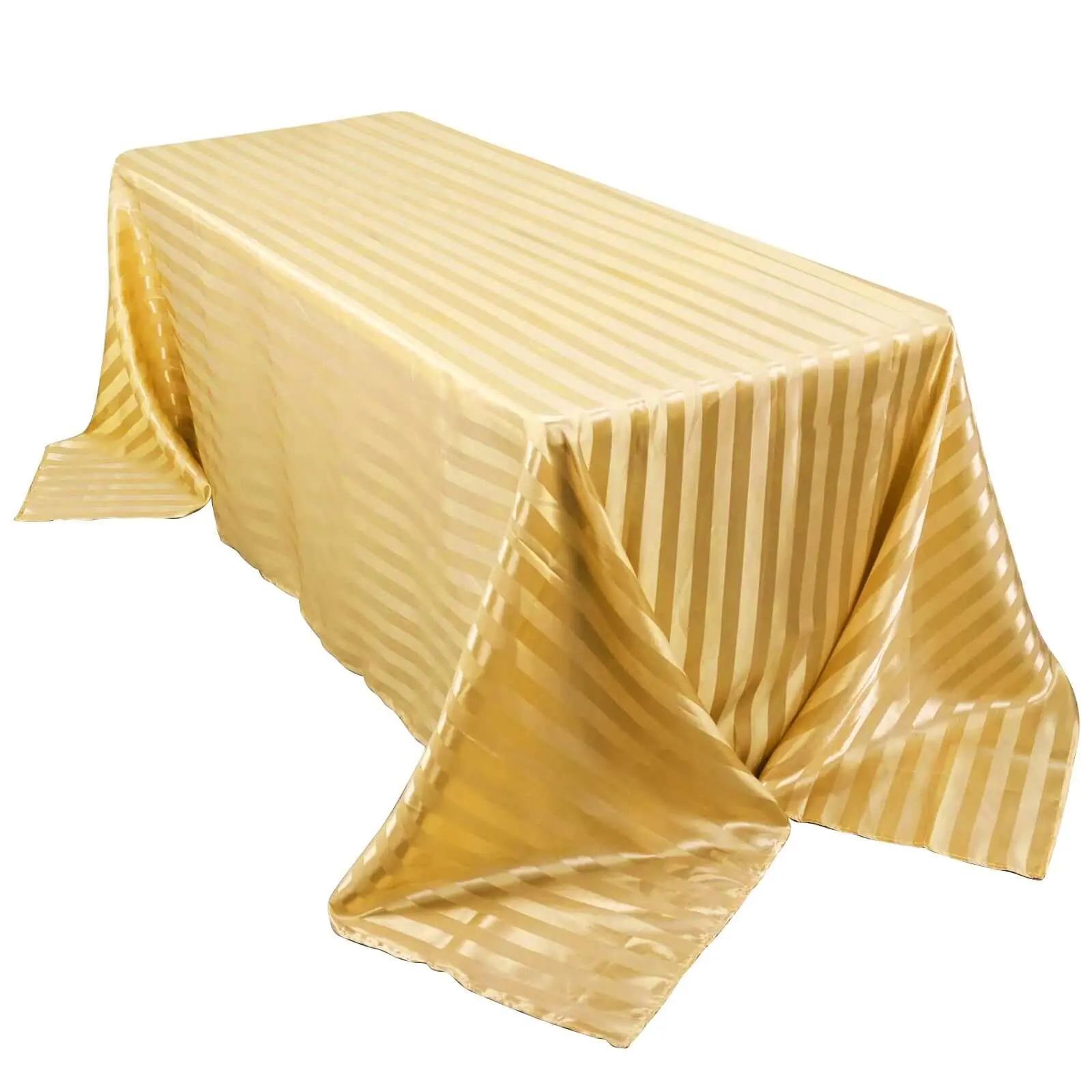 Champagne Satin Striped Rectangular Tablecloth, 90"x132" Seamless Silky Smooth Kitchen Linen - Ideal for Photography Backdrops, Anniversaries Decorations, Cold Water Washable Household Textile, Receptions