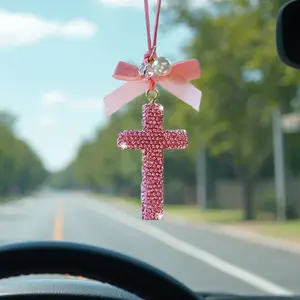 1pc Full Diamond Cross Car Ornament, Blingbling Rhinestones, Rearview Mirror Decoration, Car Interior Decor, Car Decorations Interior, Meaningful Gift for Christmas/baptism