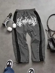 Men's Fashion Print Casual Outdoor Pants, Loose Fit Gym Shorts, Waist Drawstring, Elastic Cuff Design, Nylon Fabric, Lightweight Comfort, Outdoor Sports Pants, Daily Outdoor Wear