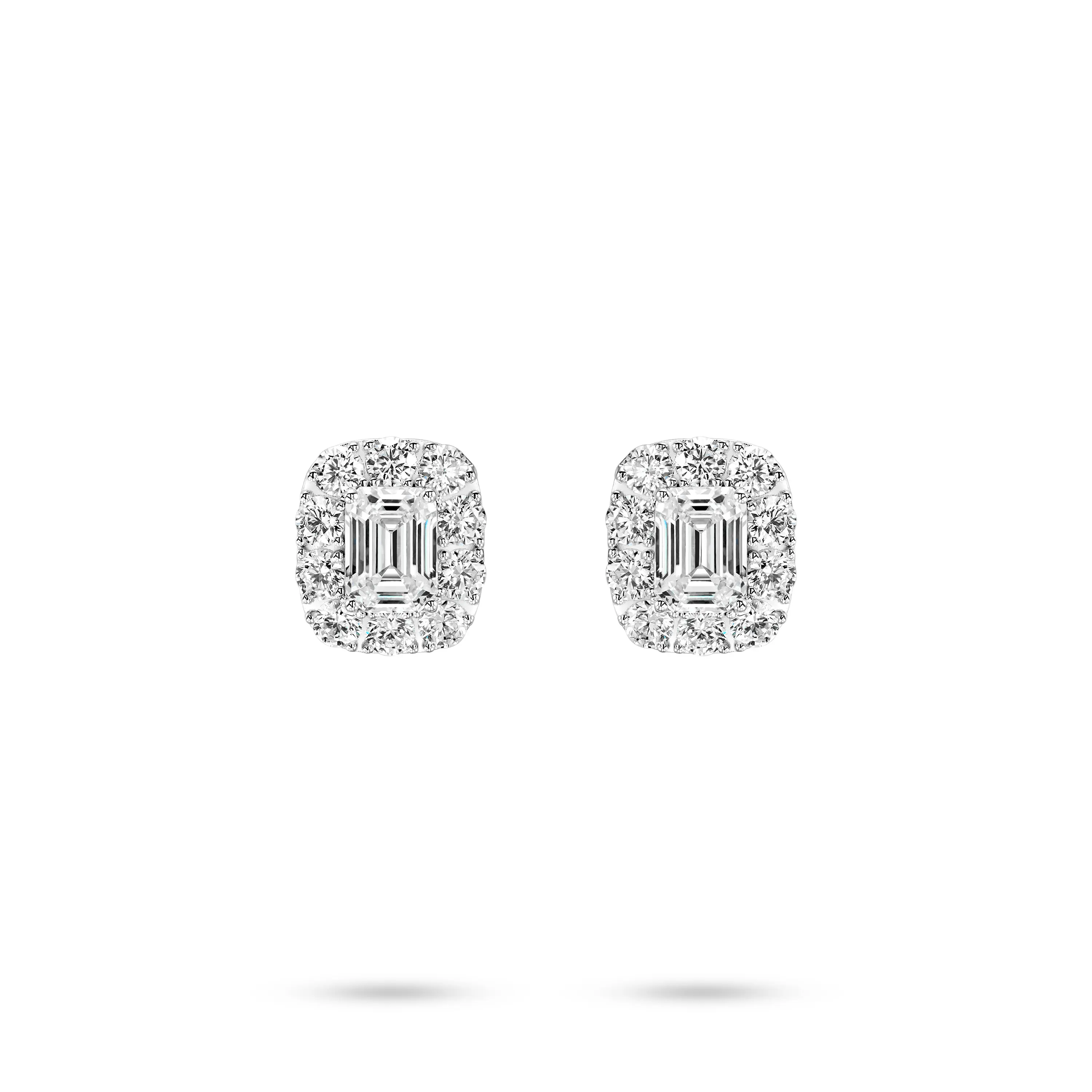 VAMERAY #3173 8 Carat In Each Emerald Cut Pave Halo Stud Earrings