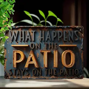 Vintage Metal Patio Sign: 'What Happens On The Patio Stays On The Patio' - 11.8x30cm, Vintage Plaque Decor, Outdoor Plaques, Home Decoration, Home Decor Products, Rustic Design, Rustic wall art for outdoor space, living room, bedroom