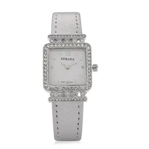 Shop LC Strada Crystal ese Movement Watch with Silver Faux Leather Strap