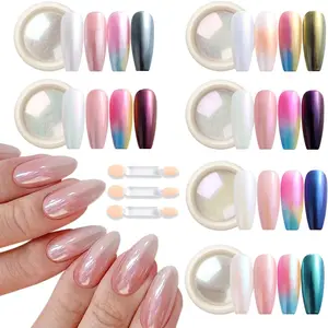 White Chrome Nail Powder - 6 Colors Chrome for Nails, Mirror Effect Metallic Rubbing Pigment Dust, Glazed Donut Nail Art Pearlescent Glitter Manicure Decor