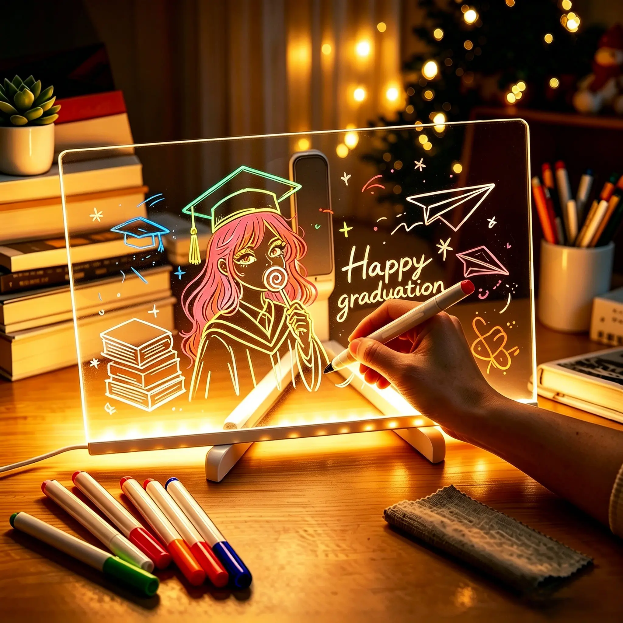 (40 by 30cm) /(35 by 25cm) LED Light-Up Dry Erase Board with Stand and Markers. LED Message Board ,Light-Up Acrylic board . Light-Up Reusable Drawing Board featuring powered by USB. office desk supply,Light Pad, Large Laminated Wall Dry Erase Calendar