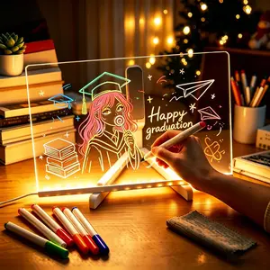 (40 by 30cm) /(35 by 25cm) LED Light-Up Dry Erase Board with Stand and Markers. LED Message Board ,Light-Up Acrylic board . Light-Up Reusable Drawing Board featuring powered by USB. office desk supply,Light Pad, Large Laminated Wall Dry Erase Calendar