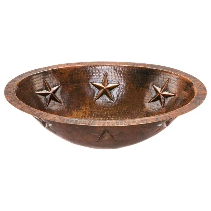 Oval Star Under Counter Hammered Copper Bathroom Sink