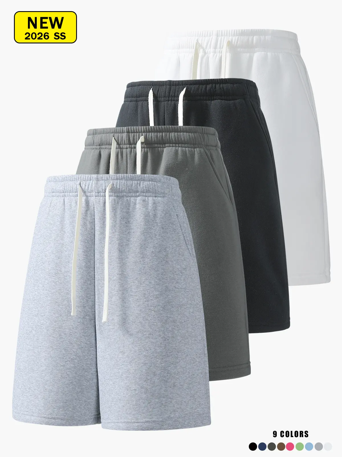 Men’s summer casual athletic shorts, mid-length (knee-length), loose straight fit, comfortable breathable fabric, suitable for running, fitness, training, and other outdoor activities.