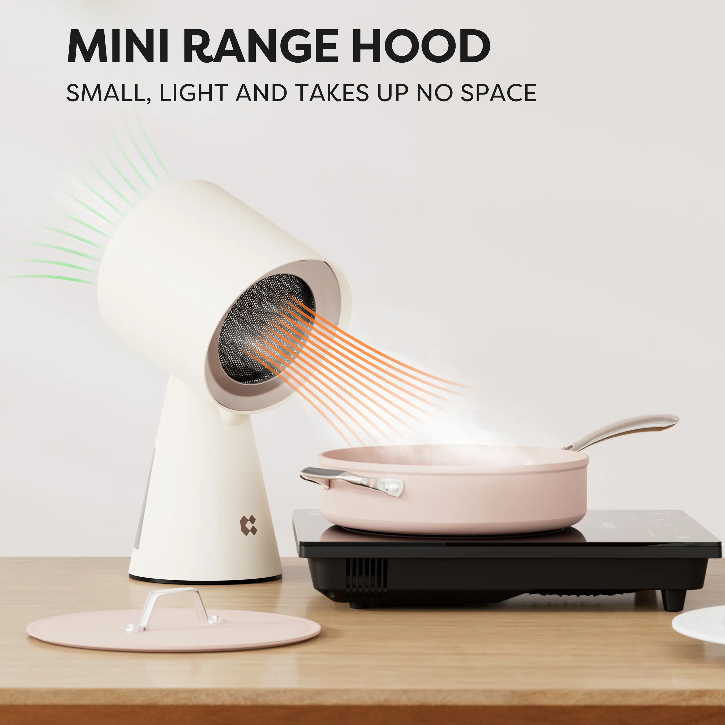 Ciarra Portable Mini Desktop Range Hood, Ivory Mist, Affordable Multifunction Powerful Kitchen Fan for Induction Cooker