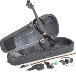 Stagg 17391 4-4 Scale Electric Viola Set with S-shaped Black Electric Viola, Soft Case & Headphones - Black