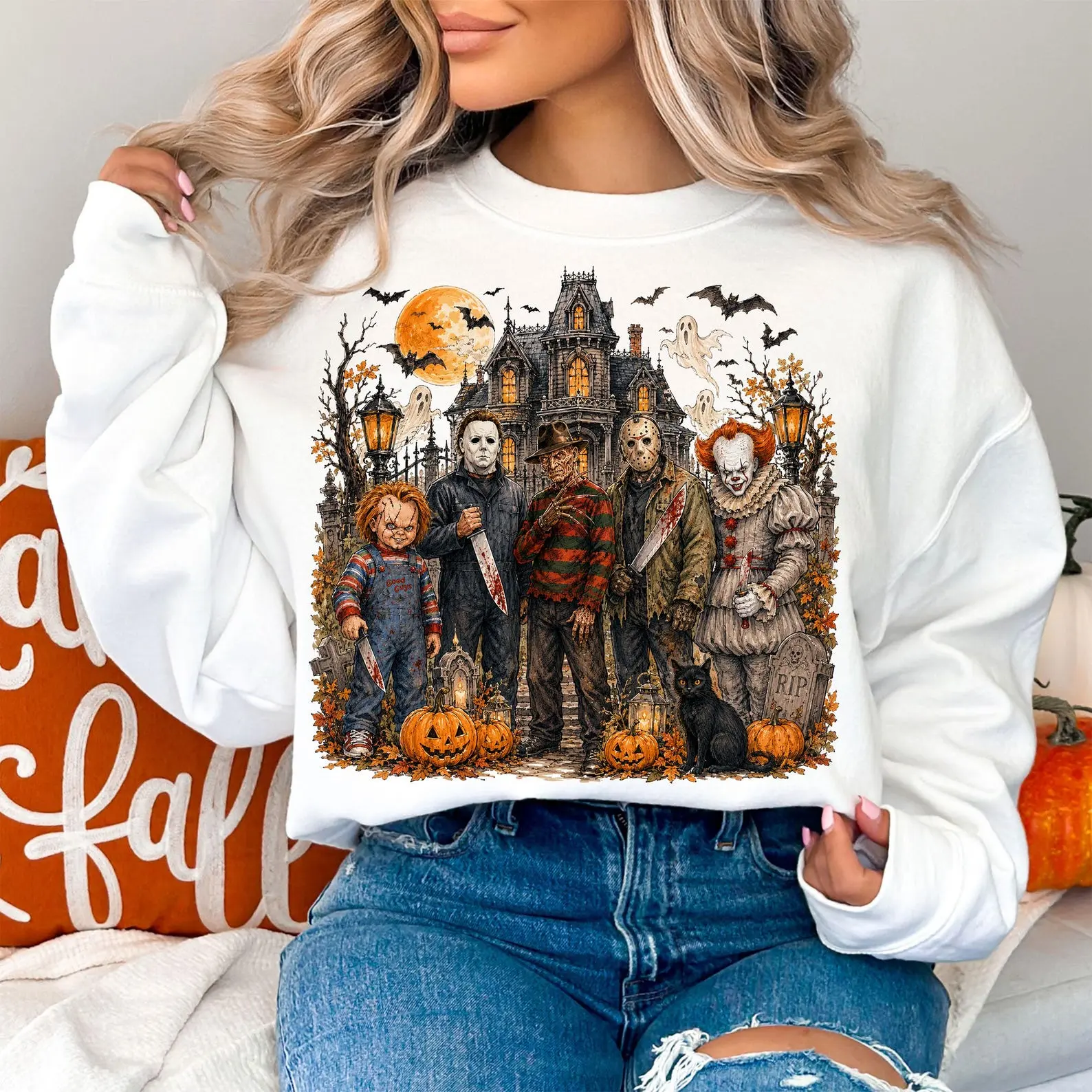 Retro Halloween Sweatshirt, Halloween Characters Sweatshirt, Halloween Horror Shirt, Halloween PNG, Horror Movie PNG, Scary Movie Sweatshirt.
