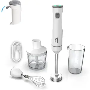 Cordless Hand Blender,  Variable Speed Immersion Blender Rechargeable, with 500ml , 600ml container, Egg Whisk, for Smoothies,   and Soups - White