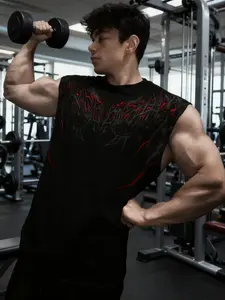 Explosive Muscle Style! Dark Flame Print Sleeveless T-Shirt, Fitness Trendy Men's Sports Vest, Essential Power, Sleeveless Gym Tops, Workout Gym Clothing