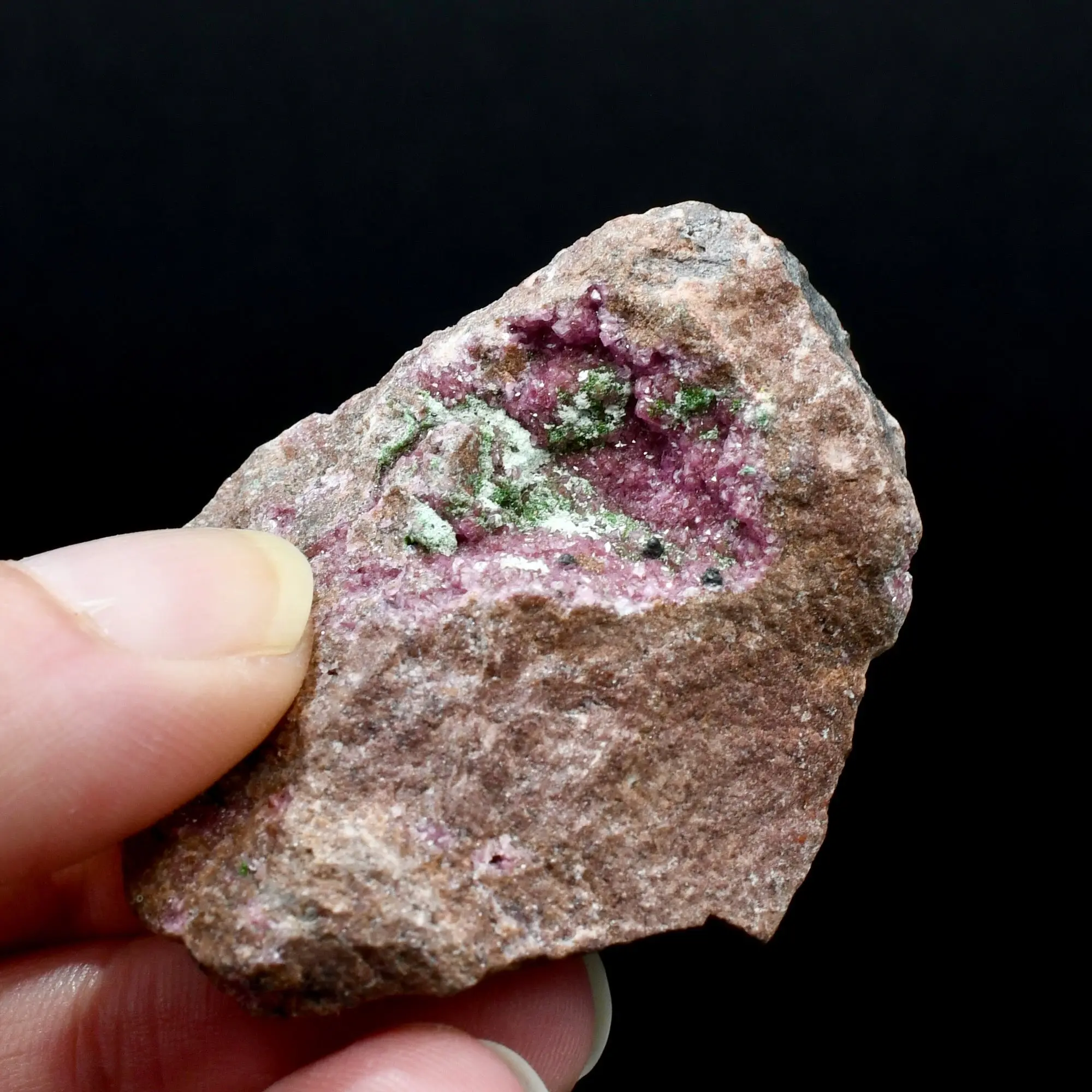 2in 44g Pink Cobalto Calcite Malachite Chrysocolla Crystal Cluster, Congo CC8