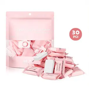 Portable Disposable Compressed Towel - 30 Sheets Candy Pack Travel Napkins, Soft Ab Dual Texture, Biodegradable, Camping Makeup Removal Outdoor Use