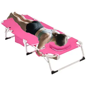 3-in-1 Heavy Duty Tanning Chair with Face Hole Adjustable 5-Position Folding Chaise Lounge for Outdoor Sunbathing Patio Pool Lawn Camping Deck Portable Lay Flat Beach Chair