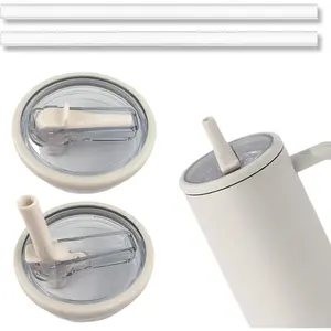 2 sets of replaceable and reusable cup lid flip-top straws, suitable for Stanley spill-proof and splash-proof reusable cup lid drinking set. Thick silicone built-in folding straw large capacity insulated cup lid.