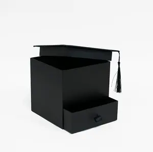 Graduation Flower Gift Box with Secret Drawer | White & Black Gift Box