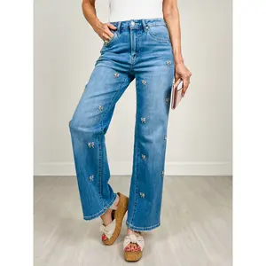 MICA Denim High Rise Wide Leg Embellished Jeans