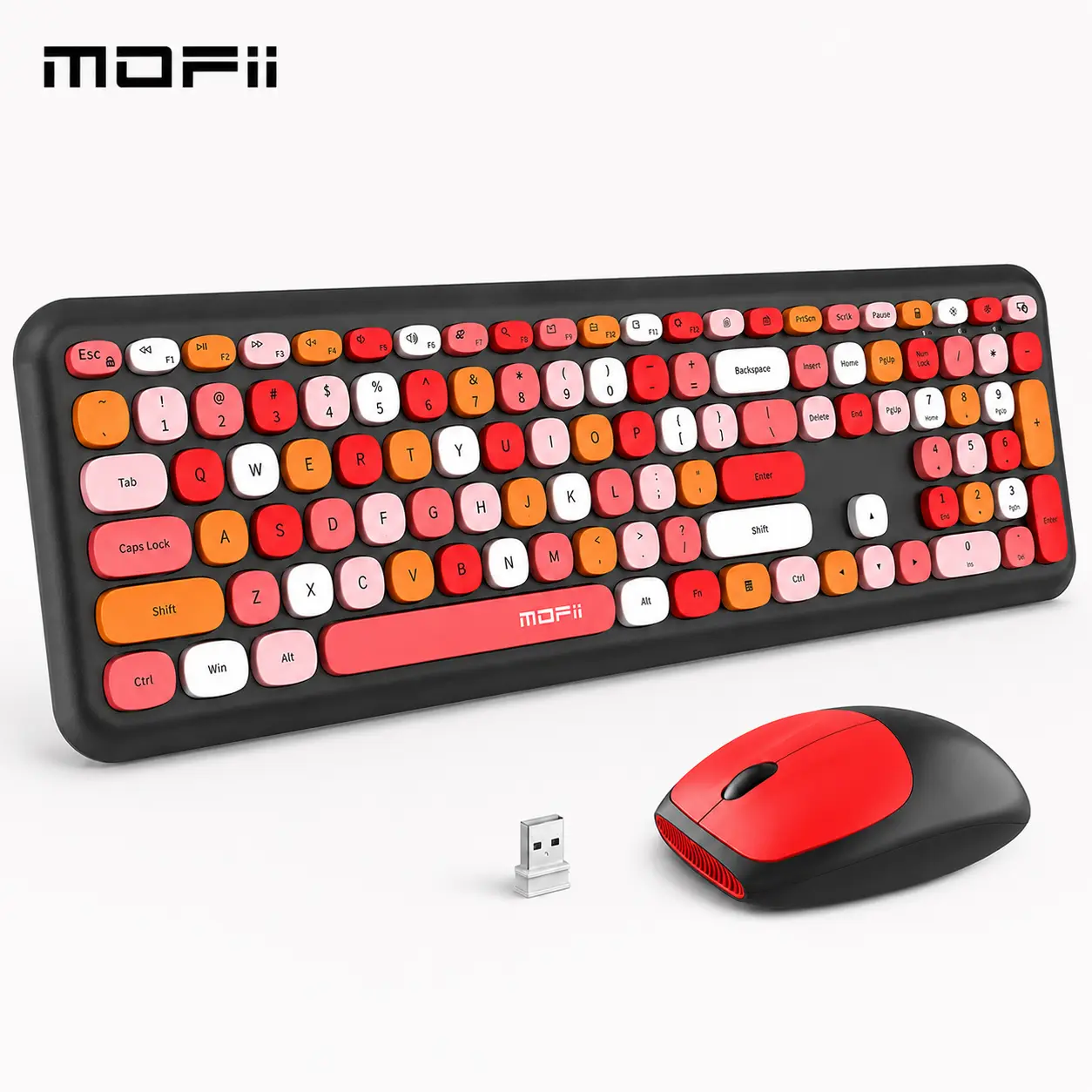 MOFII Cute Wireless Keyboard and Mouse Combo, Candy Color Full Size 110-Key Silent Keyboard Set, 2.4GHz USB Plug and Play Slim Keyboard Mouse for Laptop, PC, MacBook, Windows