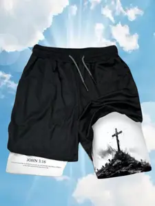 Men's 2-in-1 Athletic Cross Shorts Breathable Quick-Dry Basketball Beach Outings Cross Compression And Active Drawstring Shorts for Outdoor