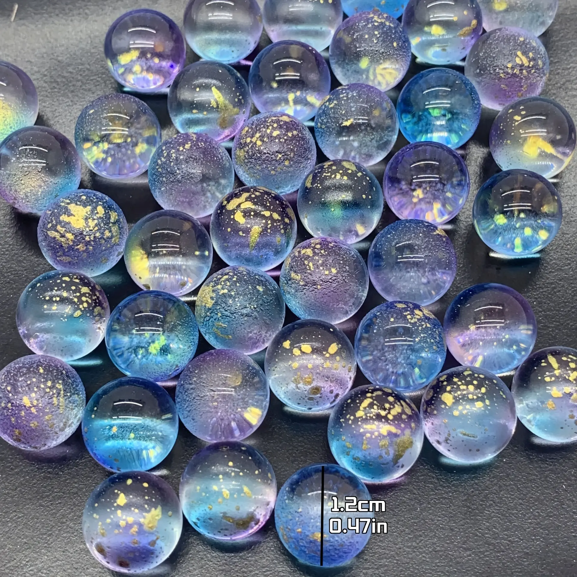 52 Pcs Luminous Glass Beads, 12mm Round, Unperforated, for DIY Crafts, Bracelets, Jewelry, Home Decoration, Fireplace Decoration - No Power Required