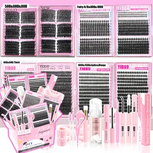 YIDUO 13-Style Mixed Lash Clusters Kit (Fairy-A/B, Volume 40D-150D & Bottom Lashes), 2102pcs Lash Clusters Extension Kit, Individual Lash Extensions, Diy False Eyelashes, Eyelash Extension Set with Bond & Seal, for Beginners & Professionals