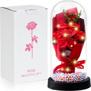 Birthday Rose gifts for Her,Women's history month Flowers gifts for Mom Women Girlfriend,Mother's day gifts for Women,Valentines gifts for wife,Colorful Light Up Rose in A Glass Dome,Anniversary Christmas roses gift for wife daughter
