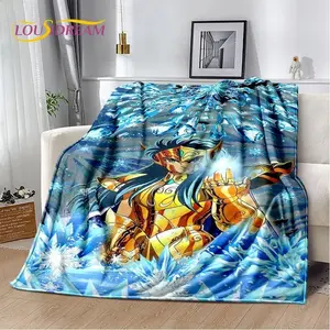 Cartoon Saint Seiya 3D Retro Anime HD Soft Blankets,Keep Warm Flannel Throw Blanket for Picnic Beds Sofa Home Bedroom Gifts Kids
