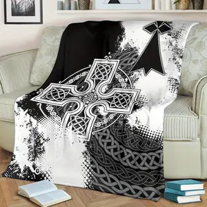 Breton Celtic Cross Geometric Throw Blanket - Premium Flannel Quilted All-Season Vintage Design, Black & White Contrast For Couch, Bed, Home Decor