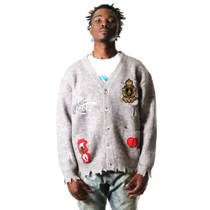 SUPA Men's premium sweater cardigan with embroidery & patches