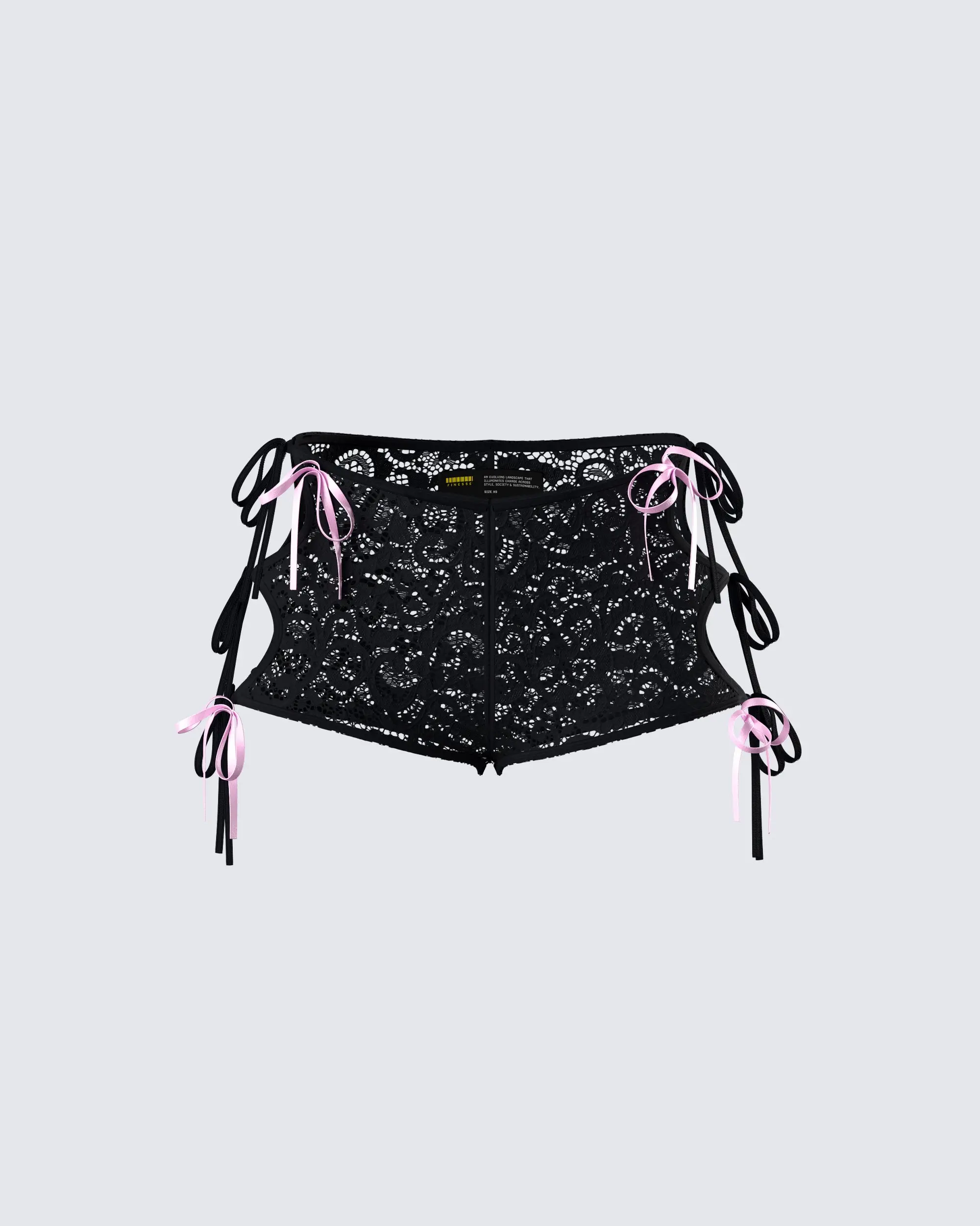 Women's Cheeky Black Lace Lingerie Shorts with Adjustable Side Ties, Decorative Satin Bows, and Flattering Fit, Panties, Boy Shorts, Adjustable Strap, Low Waist