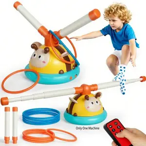 2-in-1 Musical Jump and Toss Ring Game Toy With Remote Control Stomp Launch Rocket Outdoor Jump Toy For Birthday Presents（4PCS AA Battery Not Included）