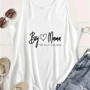 Boy Mama From Son Up To Son Down Tank Top Rayon Polyester Spandex Blend, Women's Mom Life Graphic Vest, Casual Mom Top