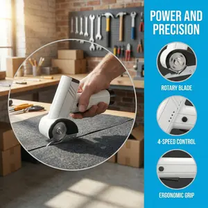 Wireless Electric Scissors, Portable Power Cutter with 4-Speed Adjustment, Heavy-Duty Rotary Box-Type Blades (3 Blades Included) for Fabric, Carpet, Leather, Cardboard & Crafts – Ideal Gift