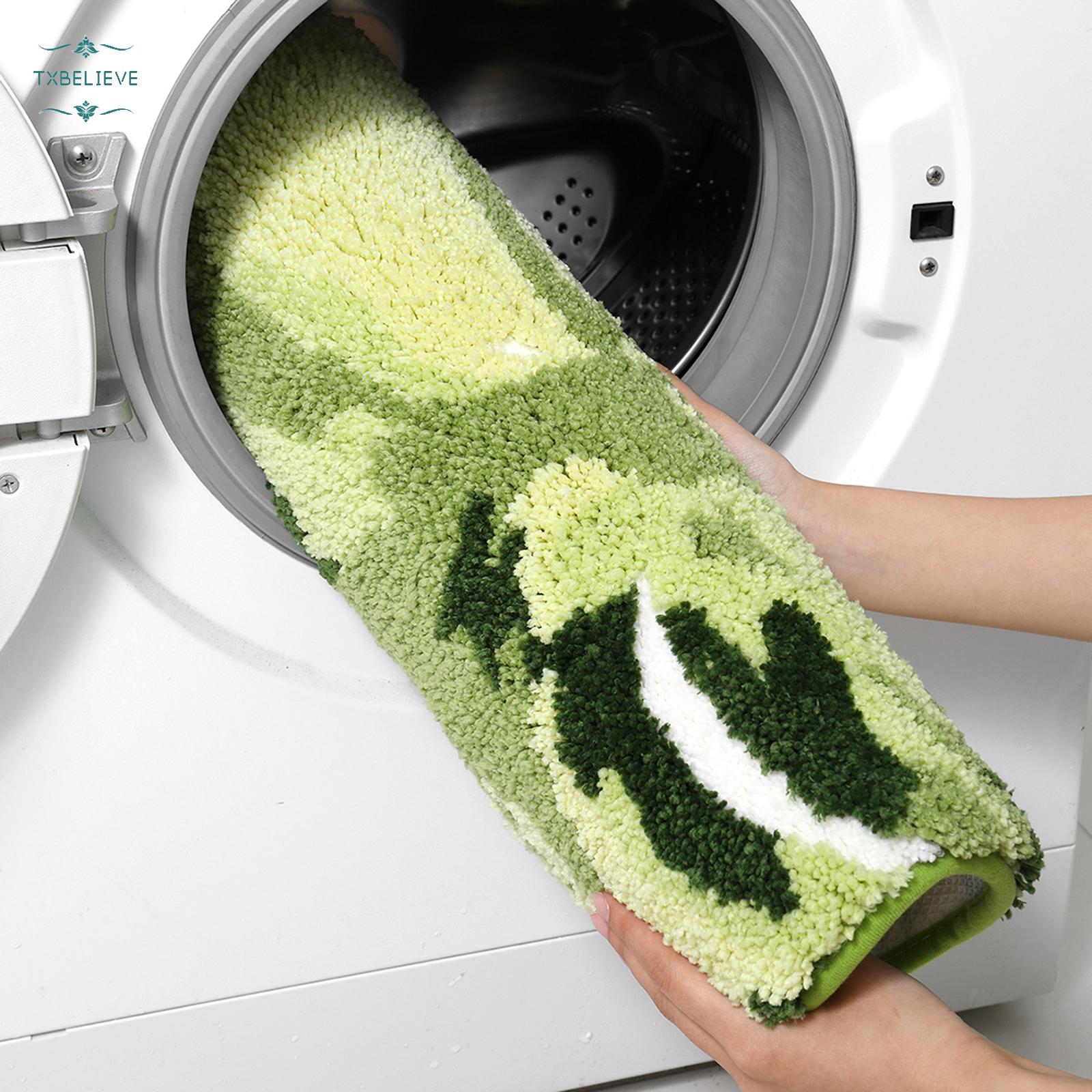 Cute Bathroom Rugs with Green Leaf Plant, Soft, Fluffy, Plush, Absorbent, Quick Dry, Non Slip, Machine Washable for Shower Floor, Bathroom, Bedroom,Kids Room, Monstera