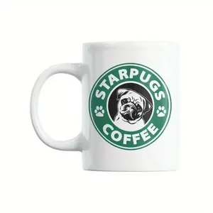 Mugs CoffeeTumbler 11oz Cute Starpugs White Ceramic Coffee & Tea Mug for Pug Parents - Double Side Print, Reusable Cup for Home or Office with Perfect Blend of Style and Substance