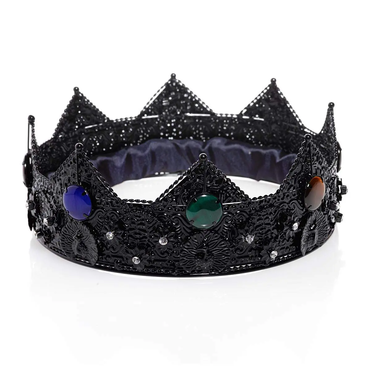 Anderson’s Elegant Black Charlemagne Metal Crown - Colored Gem Accents, 1 Count (Pack of 1), 3 ¼" High, for School Ceremony, Prom, Pageant Events (Fashion Hair Accessory Headpiece)