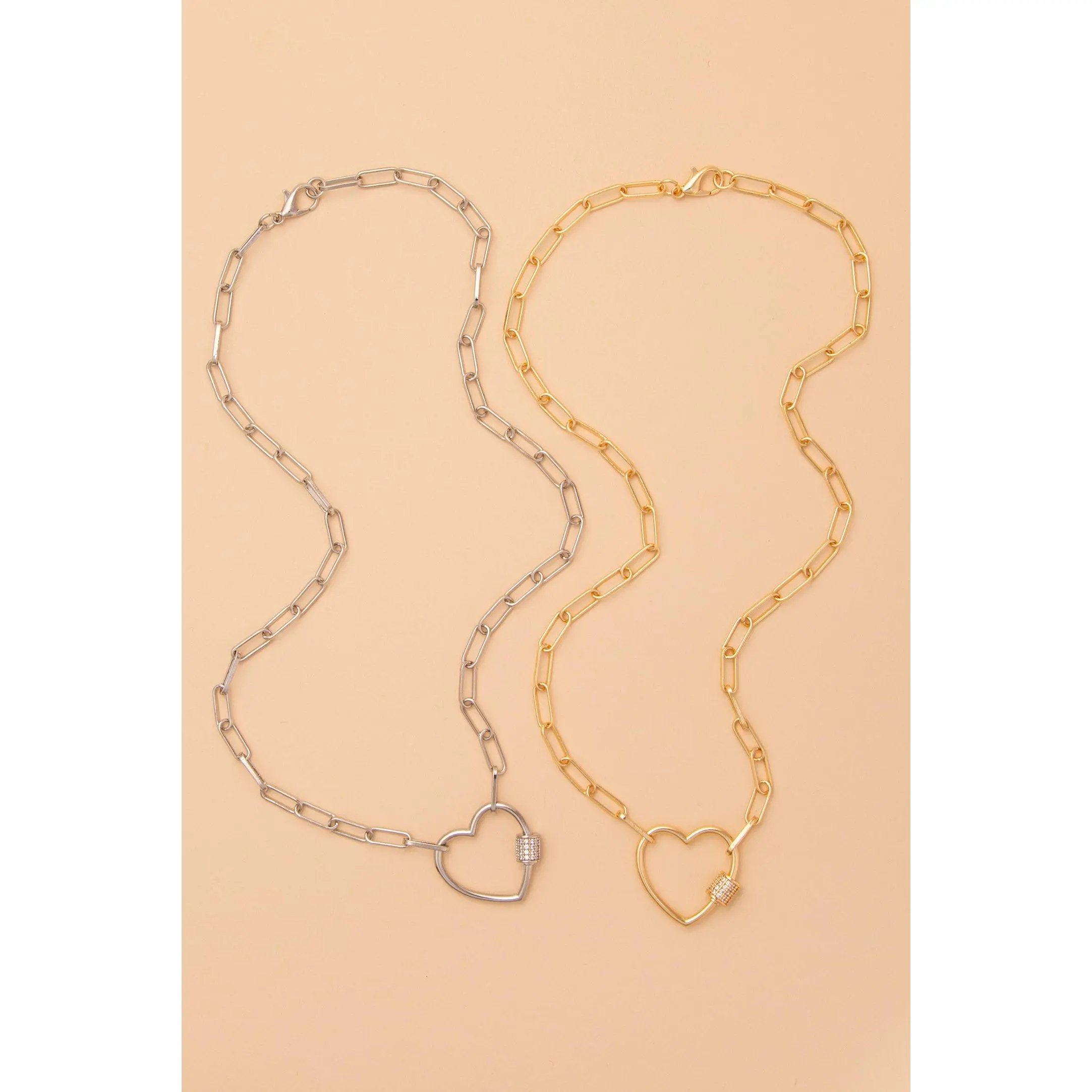 Victoria Cubic Zirconia Pave Cutout Heart Padlock Pendant Necklace