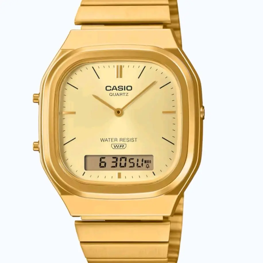 AQ240EG-9A New Casio gold modern Vintage dual time Large Size men' s watch "new style"