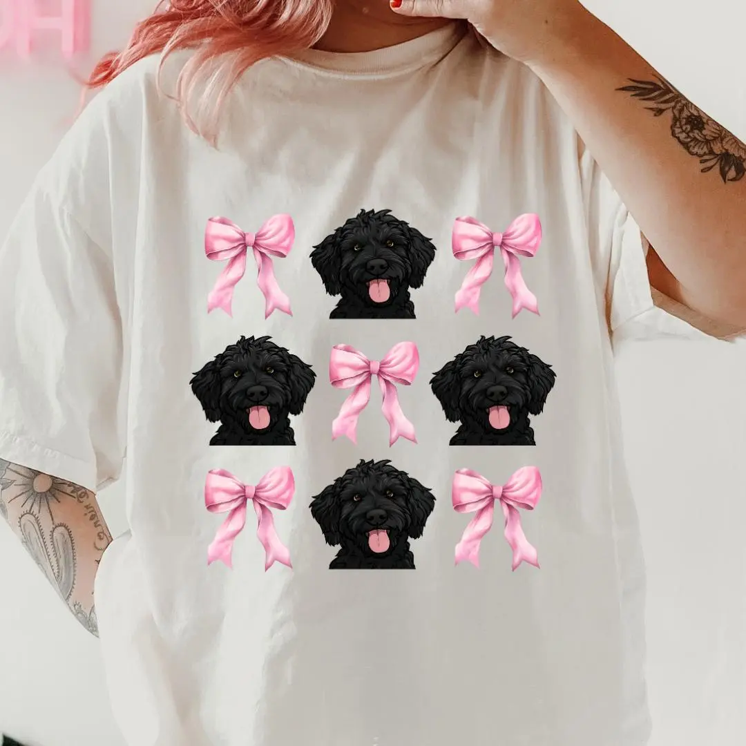 Black Labradoodle With Bows Shirt ~ Unisex Apparel Relaxed Fit Printed In The USA Clothing Womenswear Casual Comfort Cotton Top Athletic Boho