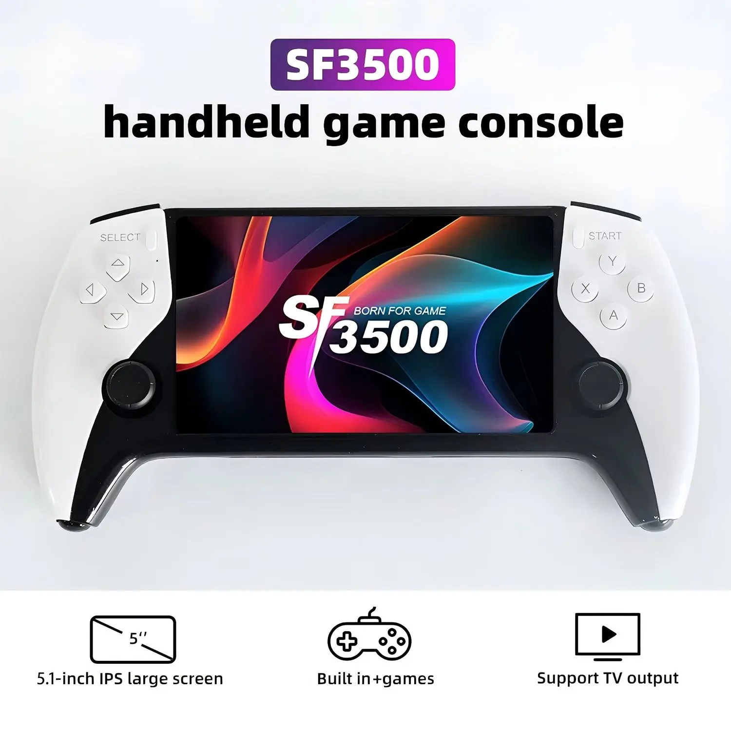 WUDS SF3500 Retro Handheld Game Console-Handheld Game Console with HD 5.1-inch IPS Screen Classic Video Games Supports TV Connection,14+ Emulators Protection