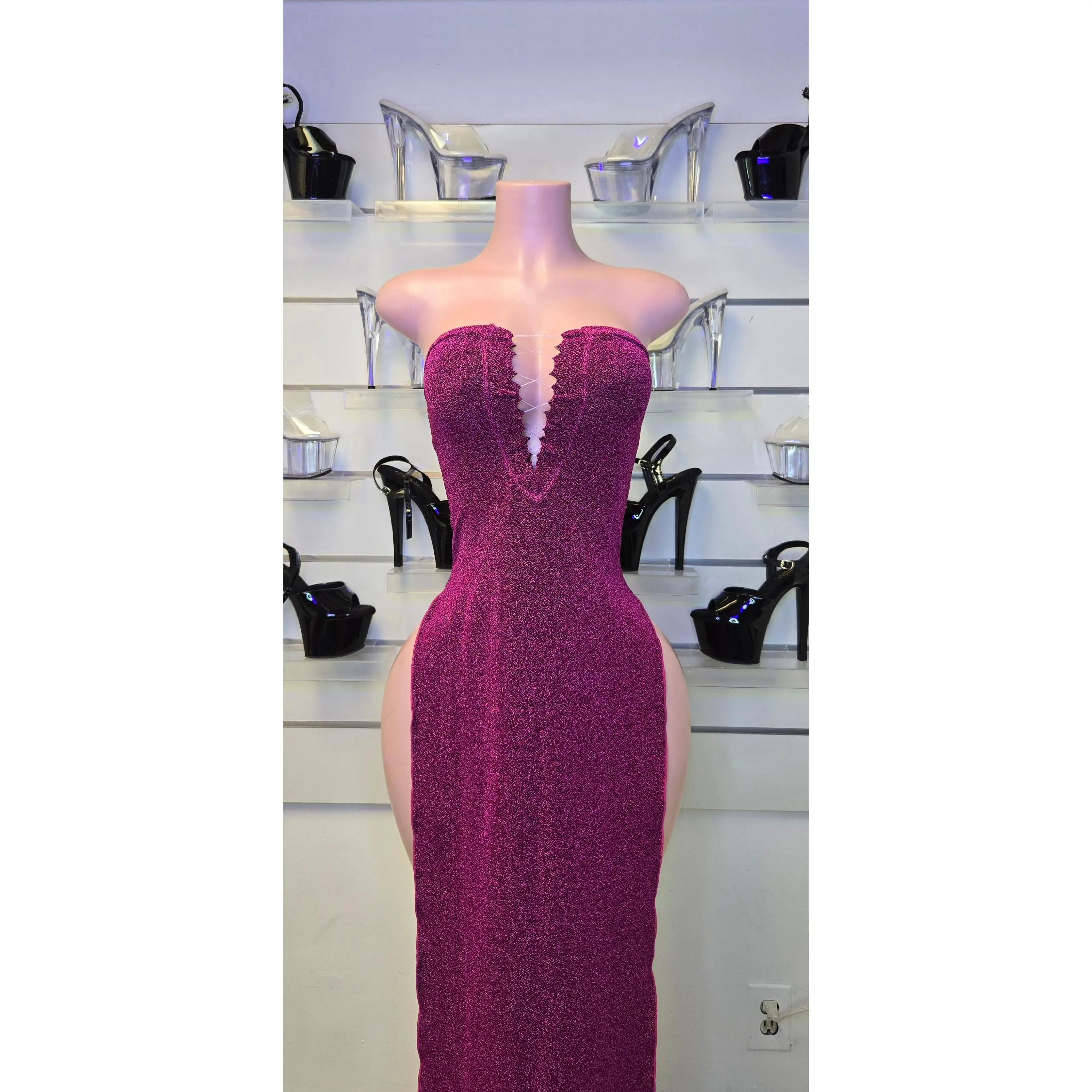 Handmade Sparkle Bodycon Long Dress, Floor-Length Stretch Lycra Gown for Dance Performers, 1-Size Party Fit, One Size