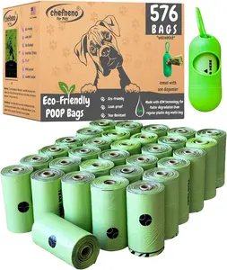 Biodegradable Dog Poop Bags with Dispenser (576 Bags) Eco-Friendly Doggy Poop Pickup Bags 32 Refill Rolls Eco Dog Waste Bags Cat Litter Clamps & Poop Bags (32 Rolls, Uscented) CHEFNENO