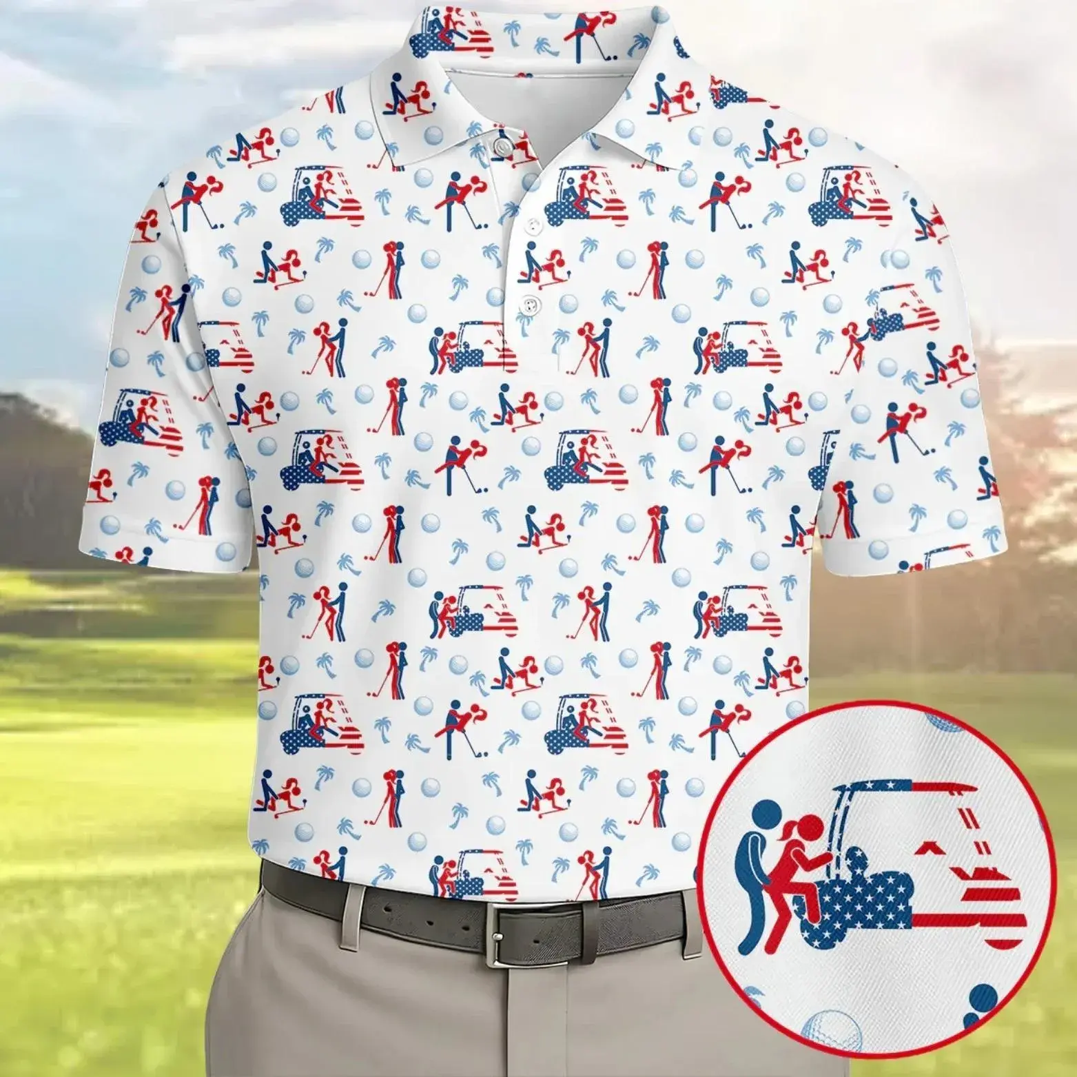 Funny Caddie Polo Golf Shirt White Patten Short Sleeve Outdoors Sport Fishing Menswear Tops Print