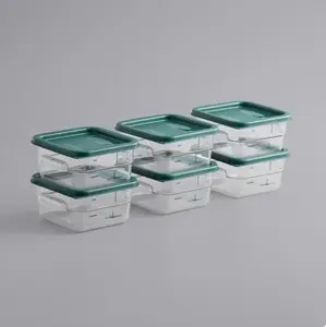 2 Qt. Clear Square Polycarbonate Food Storage Containers with Green Lids, Stackable, 6 Pack