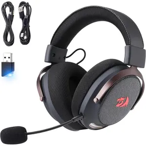 Redragon H858 3-Mode Wireless Gaming Headset, 7.1 Surround Sound, 53 mm Drivers, Memory Foam Ear Pads, Detachable Noise-canceling Microphone, Over-Ear Headphones Works for Phone, PC/PS5/NS, Black