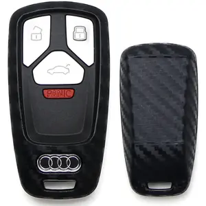 iJDMTOY Carbon Fiber Finish Soft Silicone Key Fob Cover For Audi 2017-up A4 A5 Q7 TT Smart Key (Black Twill Weave Pattern)