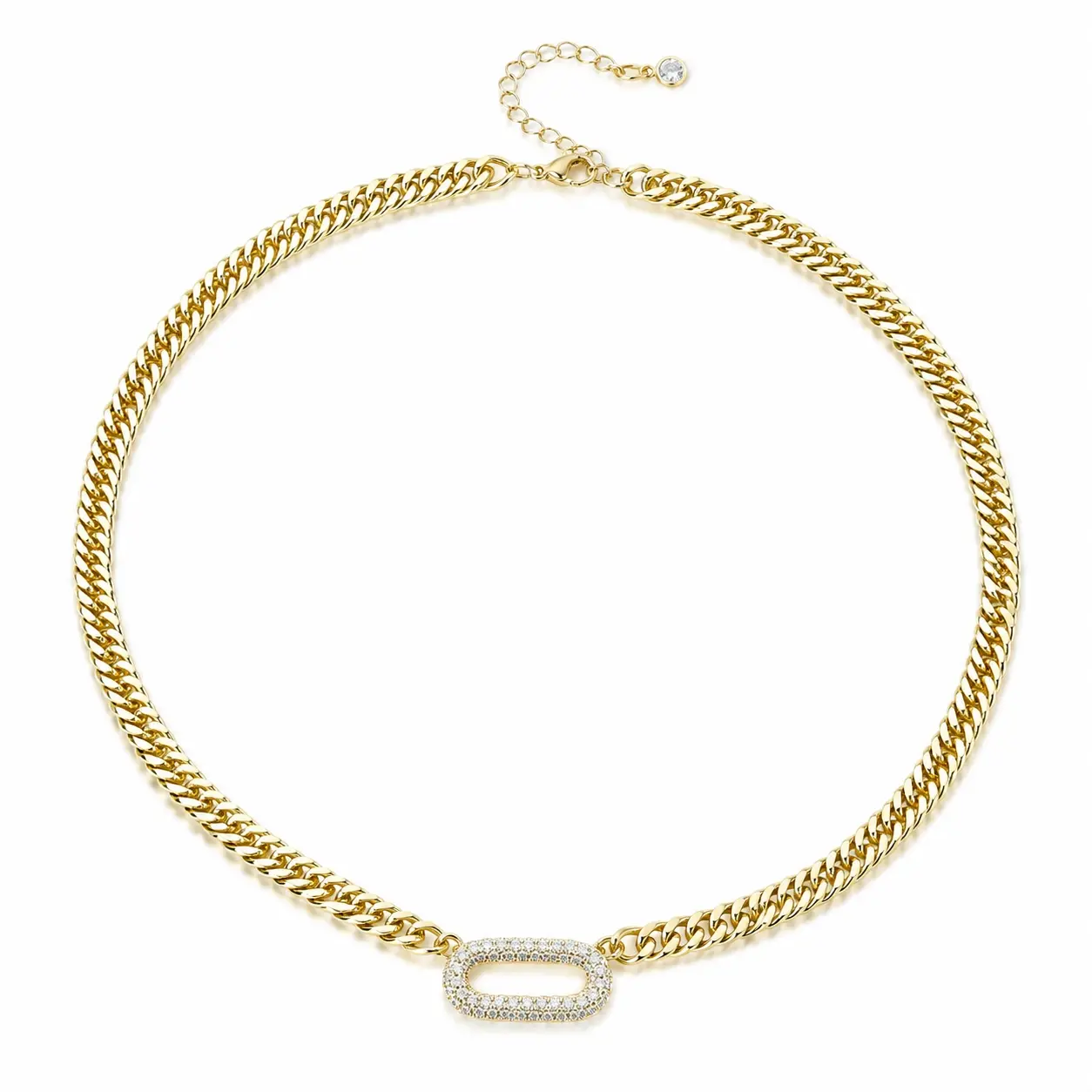 Tewiky Cuban Link Chain Necklace with Zircon Clasp for Men Women Trendy 16 Inch Zirconia Cross Pendant Jewelry Gift For Valentine's Day gifts