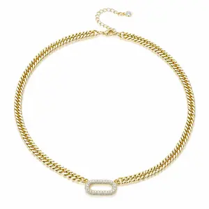 Tewiky Cuban Link Chain Necklace with Zircon Clasp for Men Women Trendy 16 Inch Zirconia Cross Pendant Jewelry Gift For Valentine's Day gifts summerwins